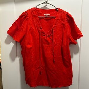 Vibrant Red Lace-Up Blouse